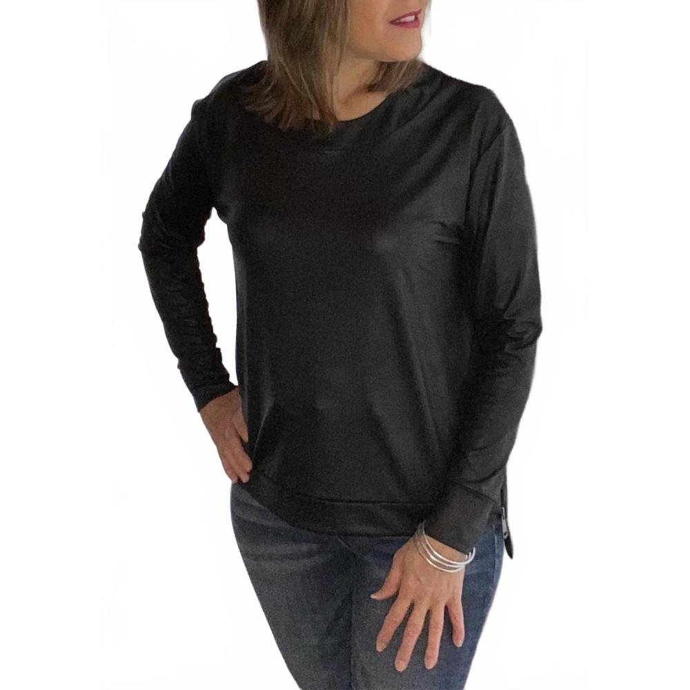 NEW ARIELLA zipper detail hi-lo top in black
